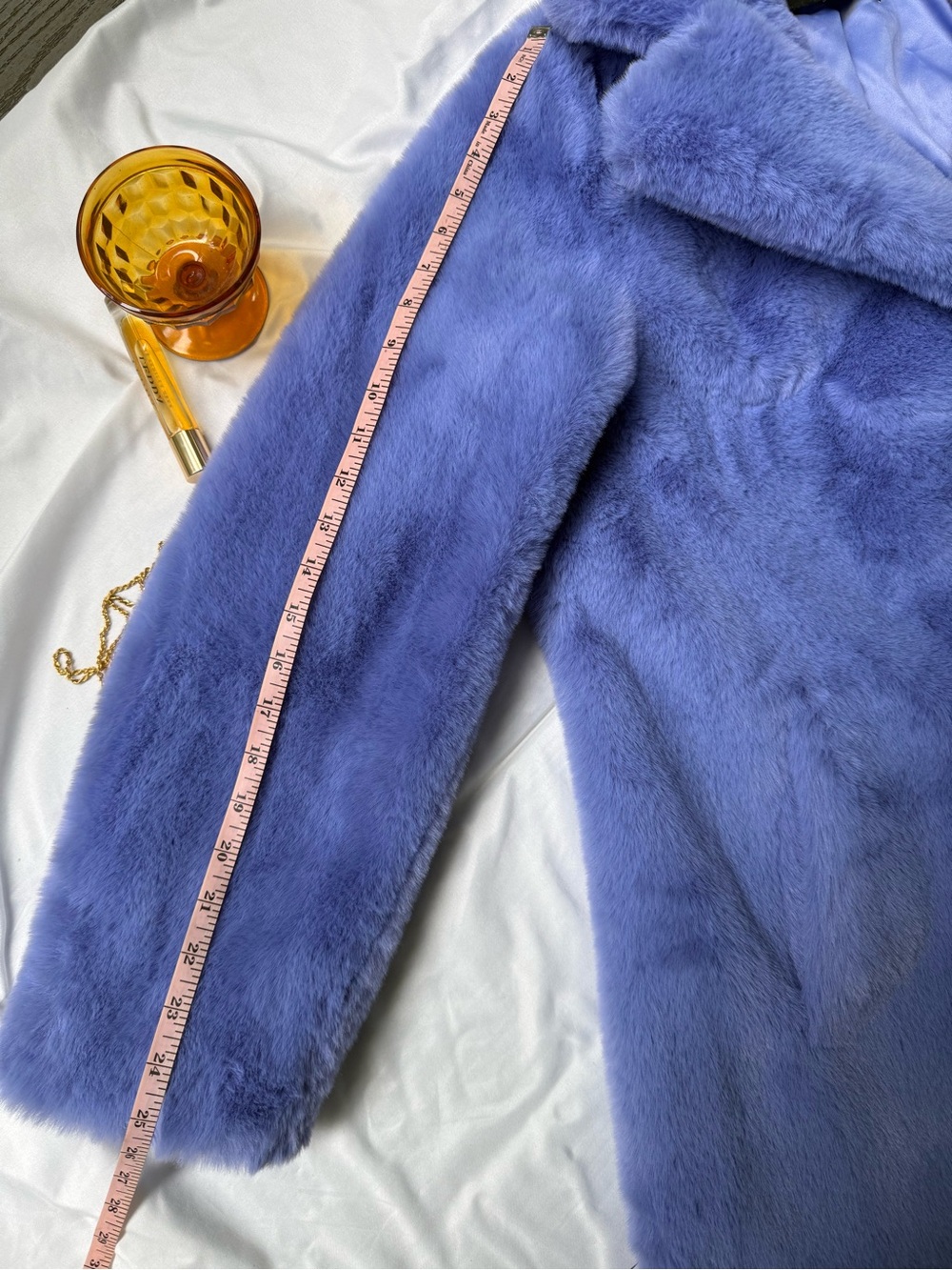 Donna Salyers Fabulous Furs Faux Fur Coat L Periwinkle Blue Plush Oversized - Picture 15 of 16